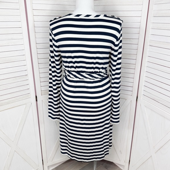 Banana Republic Striped Knit Wrap Dress Blue White XL Long Sleeve Nautical - Picture 4 of 10